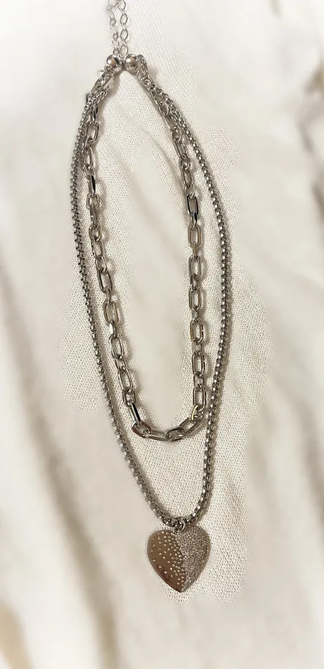 Sophiareneboutiquecom Pave Double Chain Heart Pendant Necklace Magnetic Clasp Necklaces