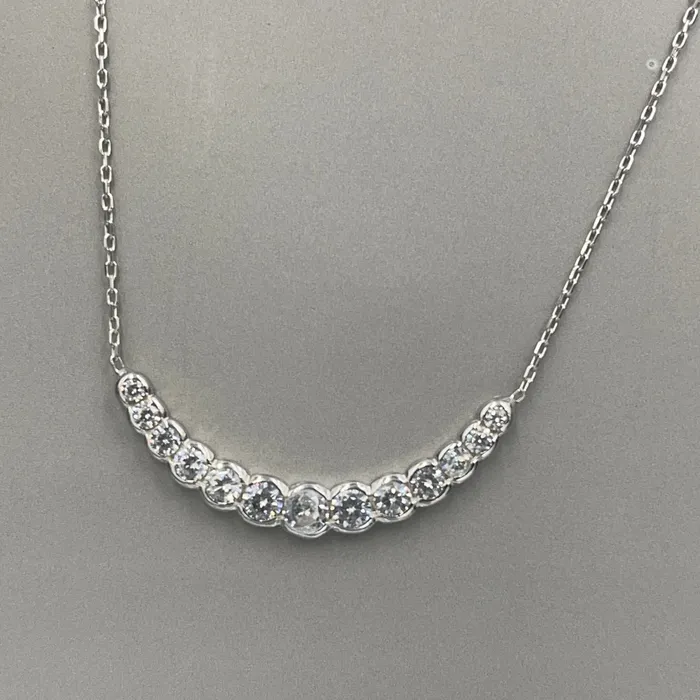 Sophiareneboutique Necklaces Sterling Silver Italian CZ Curve Bar Necklace