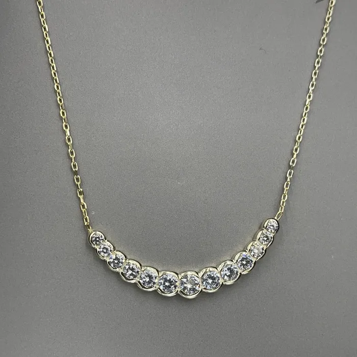 Sophiareneboutique Necklaces Sterling Silver Italian CZ Curve Bar Necklace