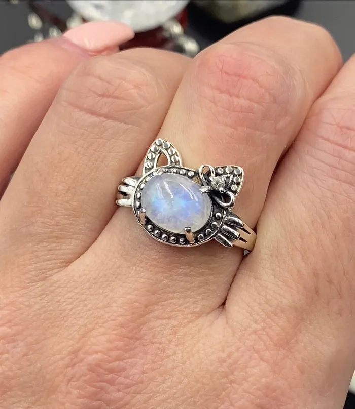 Sophiareneboutique Sterling Silver Custom Cat Ring Moonstone Rings