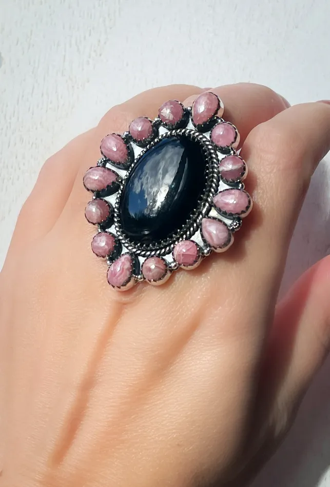 Sterling Silver Black OnyxRhodonite Custom Cluster Ring Sophiareneboutiquecom Rings Sterling Silver Black OnyxRhodonite Custom Cluster Ring Sophiareneboutiquecom Rings