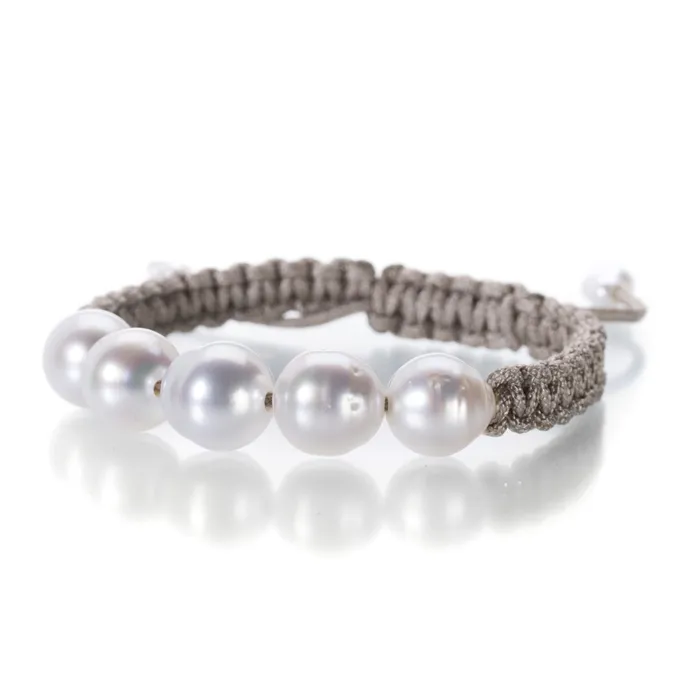 Taupe Macrame Bracelet with 5 South Sea Pearls Gellner Bracelets