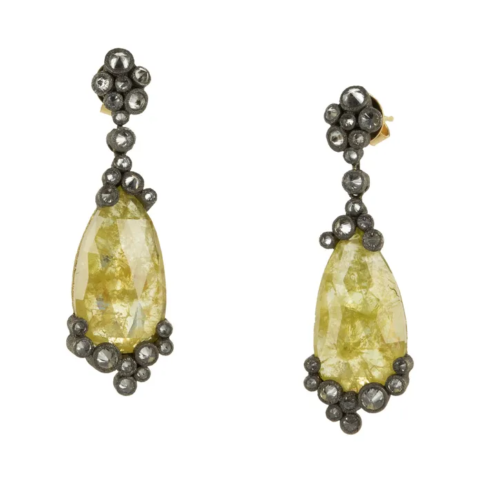 Todd Pownell Earrings Yellow Diamond Cluster Drop Earrings