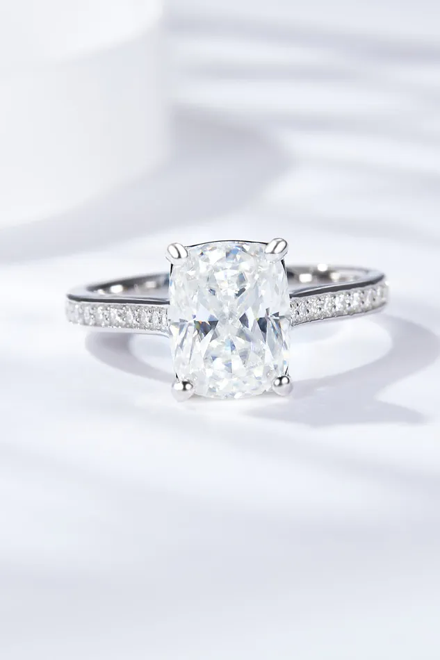 Trendsi 3 Carat Moissanite PlatinumPlated Side Stone Ring Rings