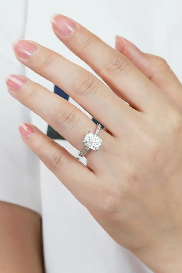 Trendsi 3 Carat Moissanite PlatinumPlated Side Stone Ring Rings