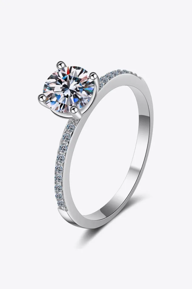 Trendsi Rings 1 Carat Moissanite RhodiumPlated Side Stone Ring