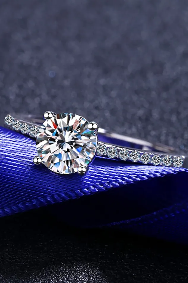 Trendsi Rings 1 Carat Moissanite RhodiumPlated Side Stone Ring