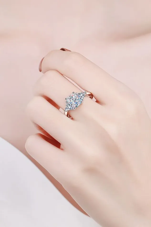 Trendsi Rings 3 Carat Moissanite 925 Sterling Silver RhodiumPlated Ring