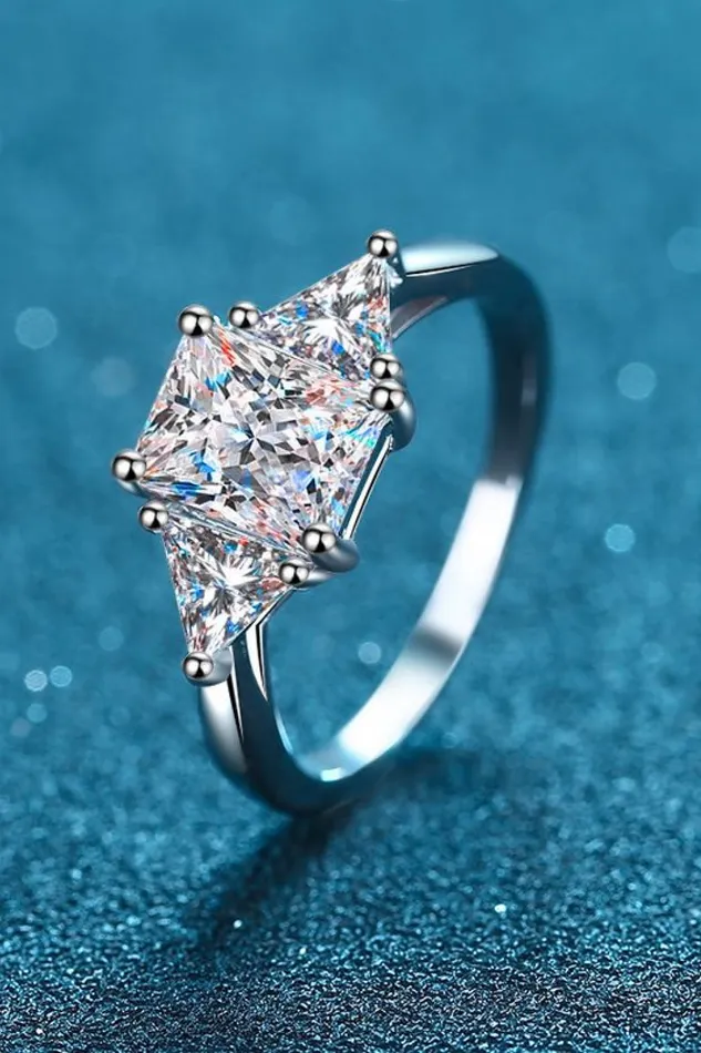 Trendsi Rings 3 Carat Moissanite 925 Sterling Silver RhodiumPlated Ring