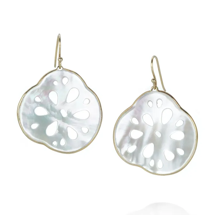 White Mother of Pearl Lotus Root Earrings Annette Ferdinandsen Earrings