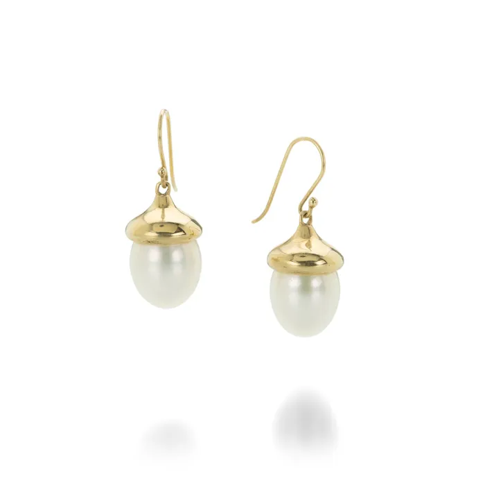 White Pearl Acorn Earrings Annette Ferdinandsen Earrings