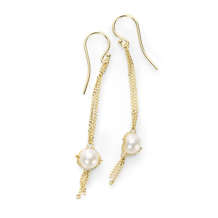 White Pearl Textile Drop Earrings Amali Earrings